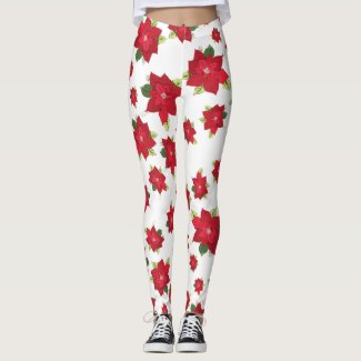 Poinsettia Christmas Flowers  Leggings