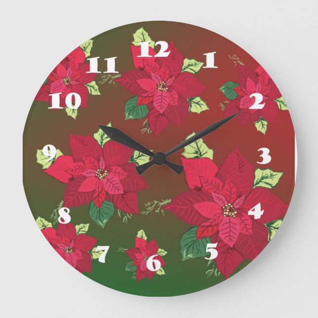 Poinsettia Christmas Flowers Wall Clock (Front)