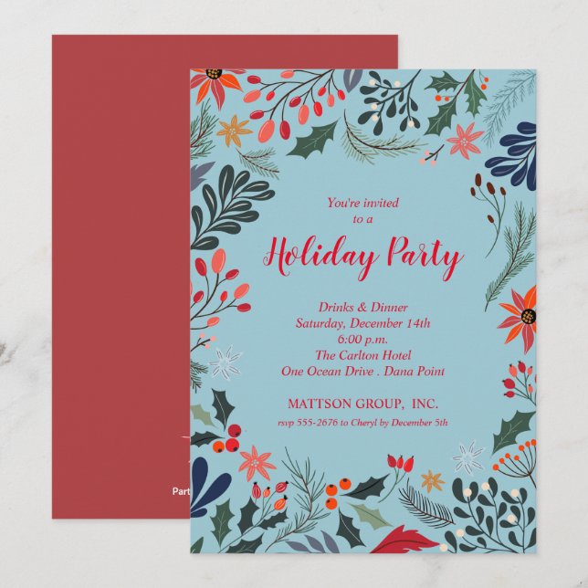 Poinsettia Christmas Holiday Invitations (Front/Back)