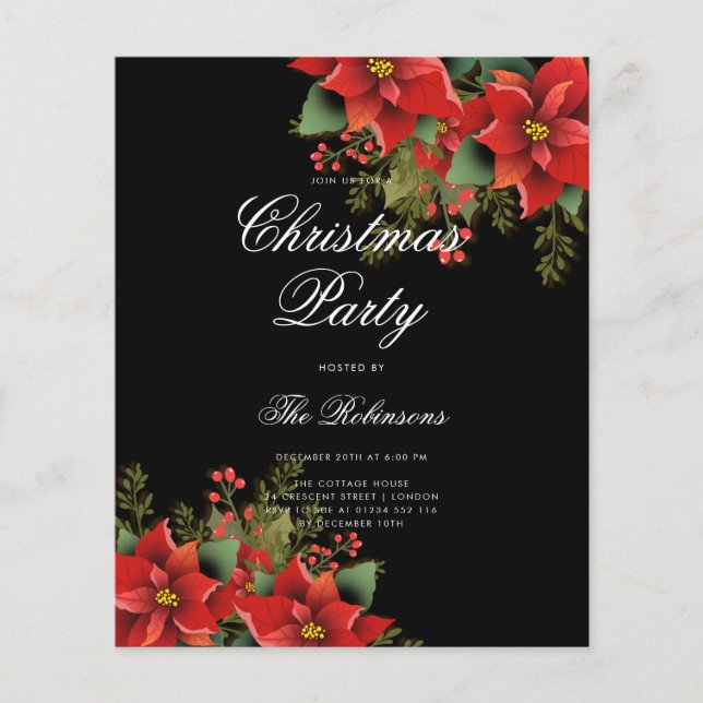 Poinsettia Christmas Holiday Invite Program & Menu Flyer (Front)