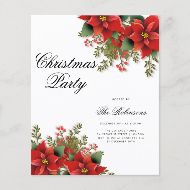 Poinsettia Christmas Holiday Invite Program & Menu Flyer (Front)
