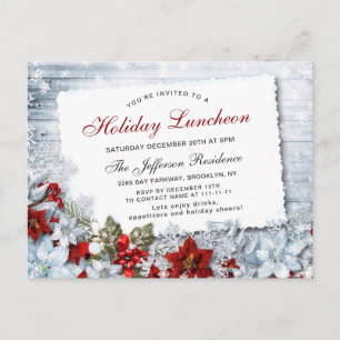 Poinsettia Christmas Holiday Luncheon Invitation P Postcard