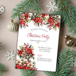 Poinsettia Christmas Holiday Party Invitation