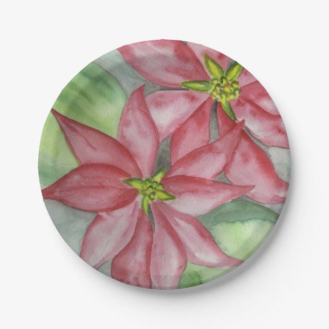 Poinsettia Christmas Holiday Party  Paper Plates (Front)