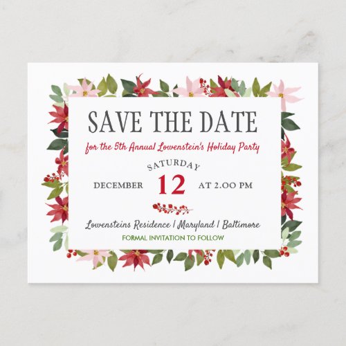 Poinsettia Christmas Holiday Party Save The Date  Announcement Postcard
