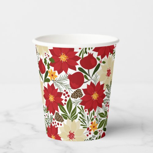 Poinsettia Christmas Holiday Pattern  Paper Cups