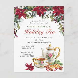 Poinsettia Christmas Holiday Tea Invitation Card