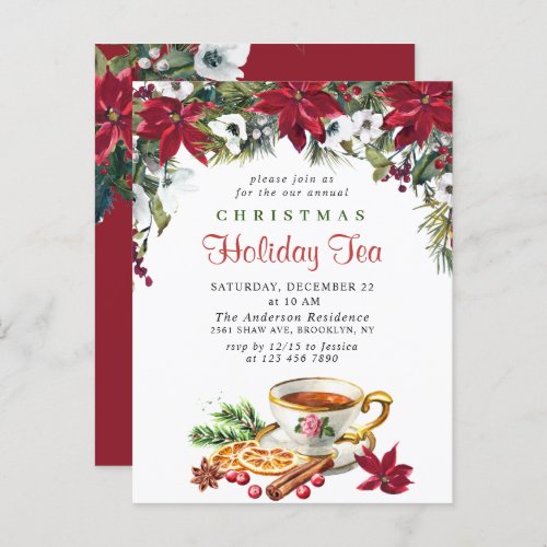 Poinsettia Christmas Holiday Tea Invitation Card