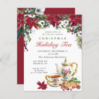 Poinsettia Christmas Holiday Tea Invitation Card