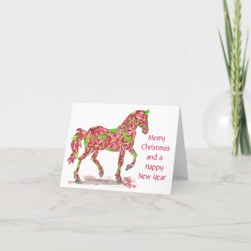 Poinsettia Christmas Horse  Holiday Card