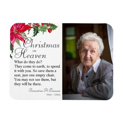 Poinsettia Christmas In Heaven Memorial Photo Magnet