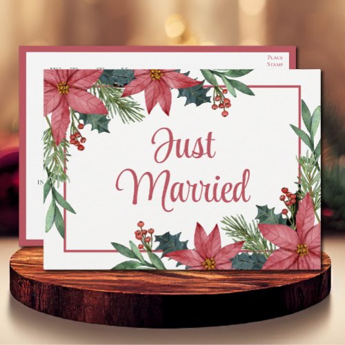 Poinsettia Christmas Just Married Announcement