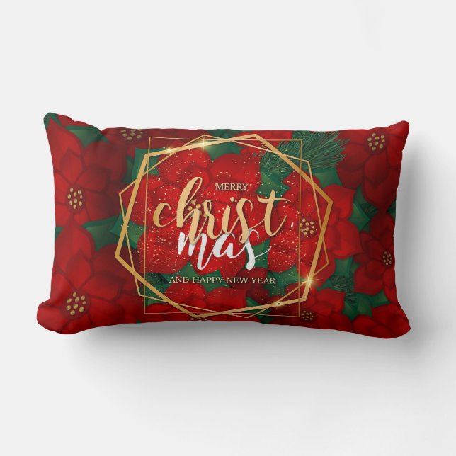 Poinsettia Christmas  Lumbar Pillow (Front)
