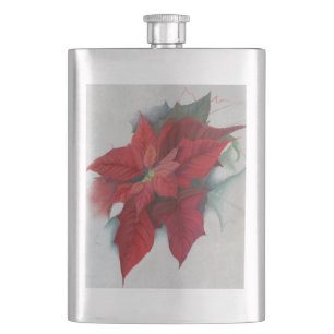 Poinsettia Christmas Oil Painting Flask