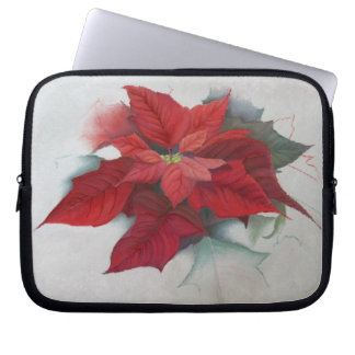 Poinsettia Christmas Oil Painting Laptop Sleeve