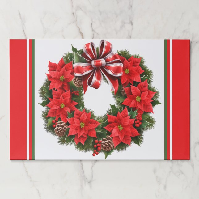 Poinsettia Christmas Party 25 Paper Placemats (Front)