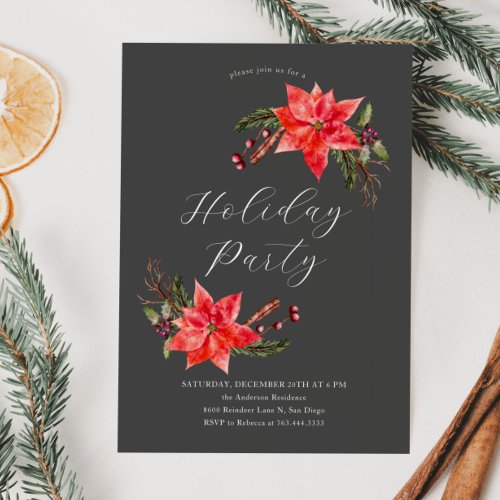 Poinsettia Christmas Party Invitation