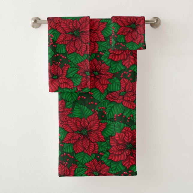 Poinsettia, Christmas pattern Bath Towel Set (Insitu)