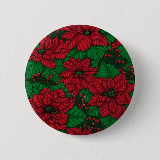 Poinsettia, Christmas pattern Button (Front)
