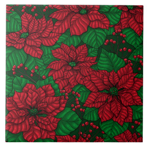 Poinsettia, Christmas pattern Ceramic Tile