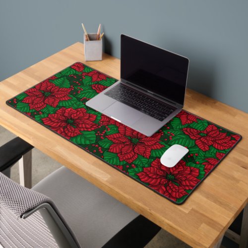 Poinsettia Christmas pattern Desk Mat