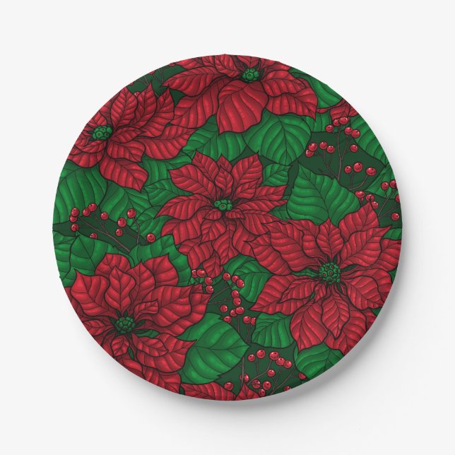 Poinsettia, Christmas pattern Paper Plates (Front)