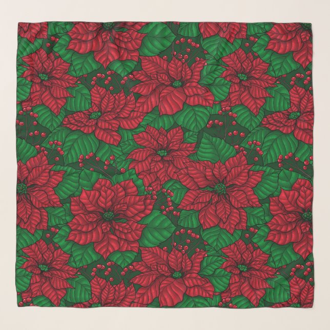 Poinsettia, Christmas pattern Scarf (Front)