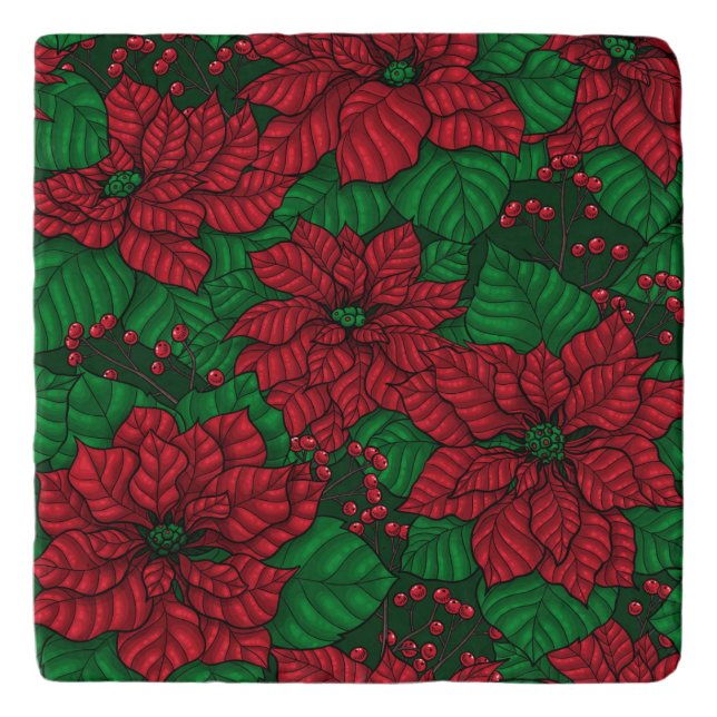 Poinsettia, Christmas pattern Trivet (Front)