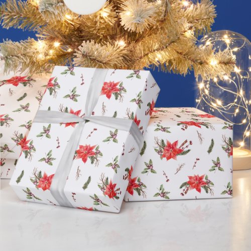 Poinsettia Christmas Pattern Wrapping Paper