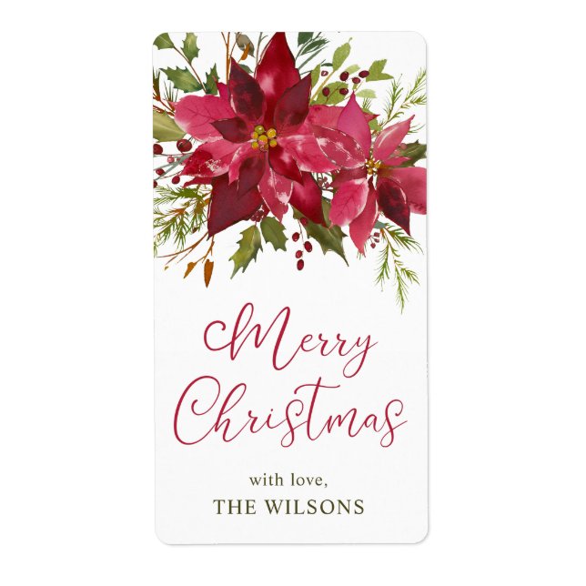 Poinsettia Christmas Personalized Label (Front)
