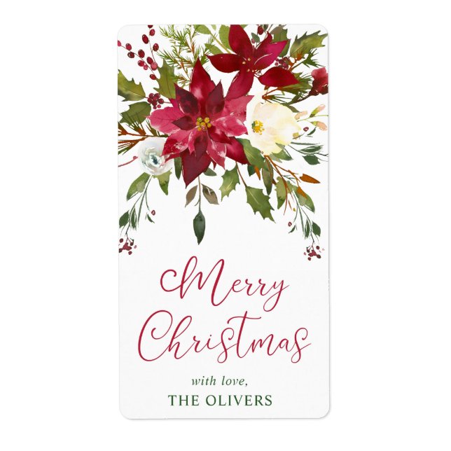 Poinsettia Christmas Personalized Label (Front)