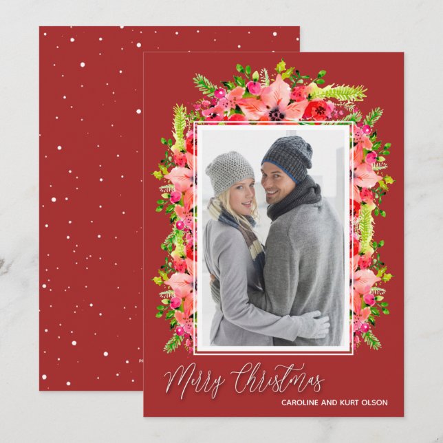 Poinsettia Christmas Photo Holiday Card (Front/Back)