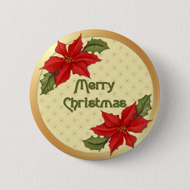 Poinsettia Christmas Pinback Button (Front)
