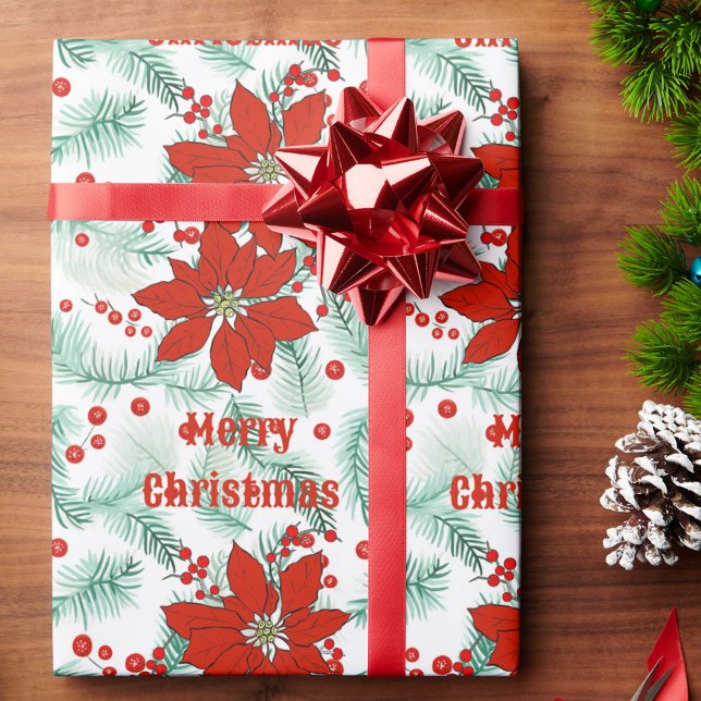 Poinsettia Christmas Red and Green Classic Wrapping Paper (Creator Uploaded)