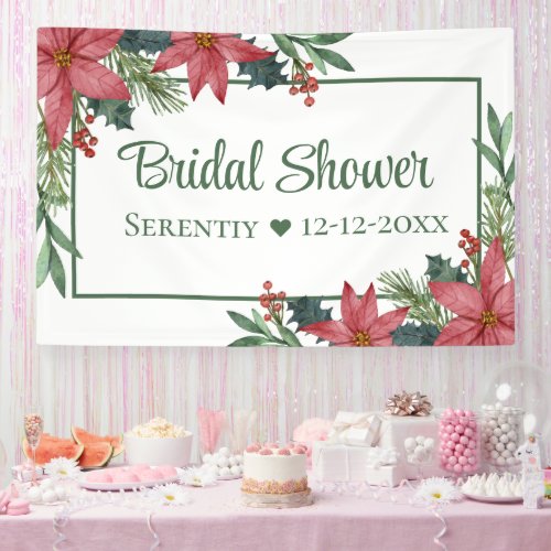 Poinsettia Christmas Red Floral Bridal Shower Banner