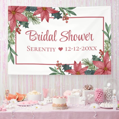 Poinsettia Christmas Red Floral Bridal Shower Banner