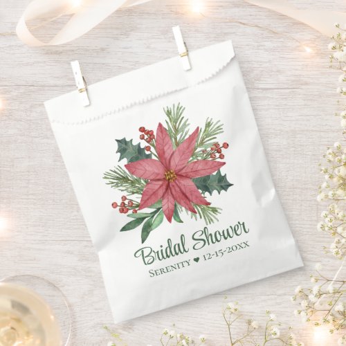 Poinsettia  Christmas Red Floral Bridal Shower Favor Bag