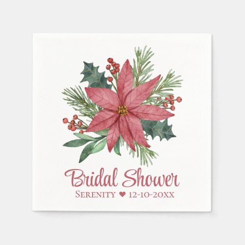 Poinsettia Christmas Red Floral Bridal Shower Napkins