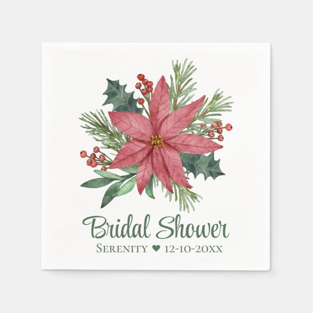 Poinsettia Christmas Red Floral Bridal Shower Napkins (Front)