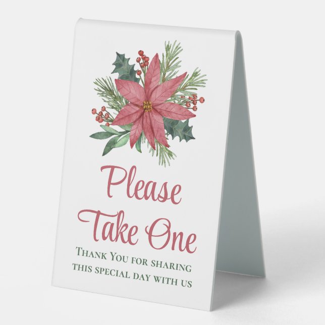  Poinsettia Christmas Red Floral Wedding Favors Table Tent (Front)