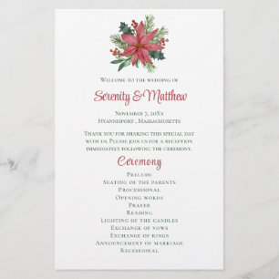Poinsettia Christmas Red Floral Wedding Program