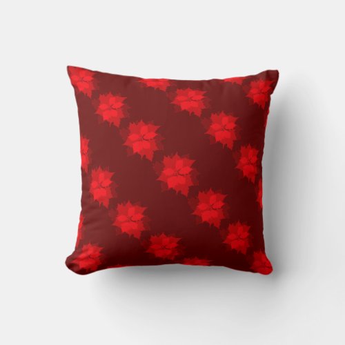 Poinsettia Christmas red shades throw pillow