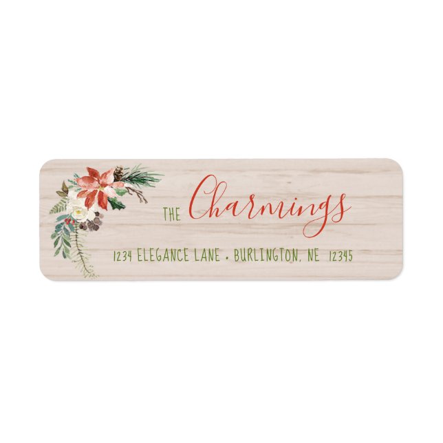 Poinsettia & Christmas Rose Floral Return Address Label (Front)