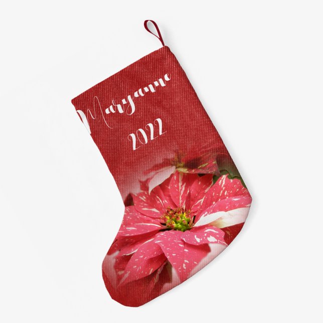 Poinsettia Christmas Stocking Red - Personalize (Back (Hanging))