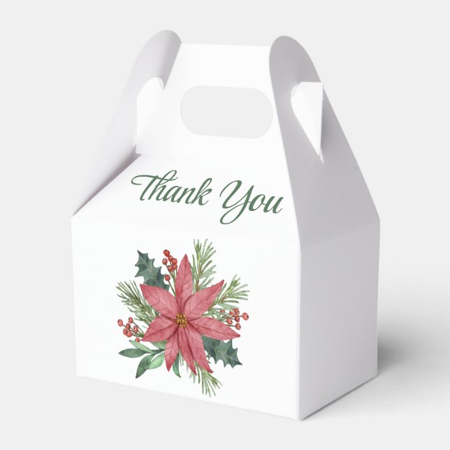 Poinsettia Christmas Thank You Wedding Party Favor Boxes (Back Side)