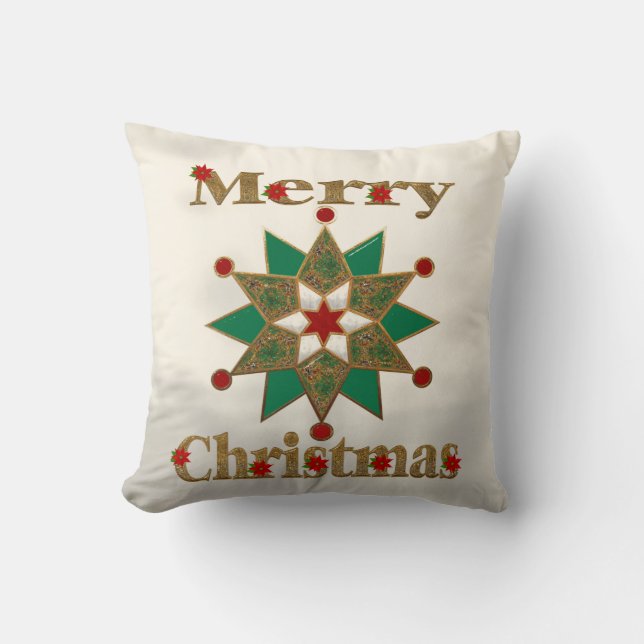 Poinsettia Christmas Throw Pillow (Front)