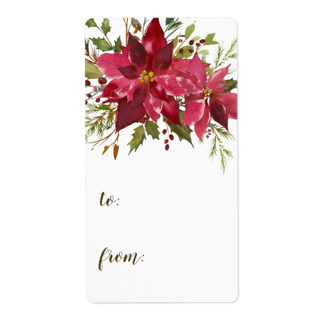 Poinsettia Christmas To From Label (Front)