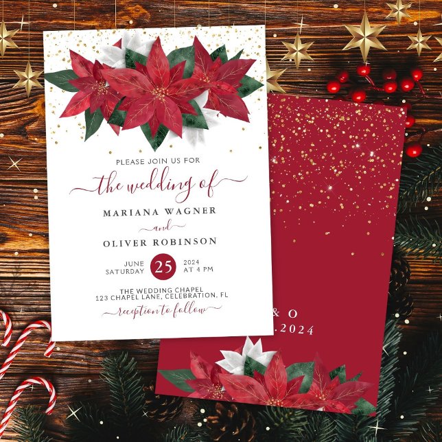 Poinsettia Christmas Watercolor Floral Wedding Invitation (Creator Uploaded)