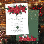 Poinsettia Christmas Watercolor Floral Wedding Invitation<br><div class="desc">Elegant Poinsettia Christmas watercolor floral wedding invitation with green accent Customize names,  dates,  and information.</div>