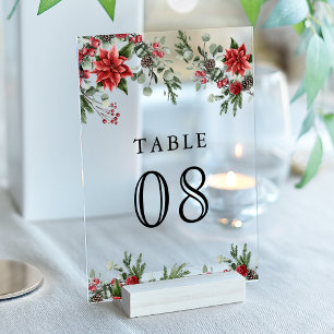 Poinsettia Christmas Wedding Acrylic Table Number